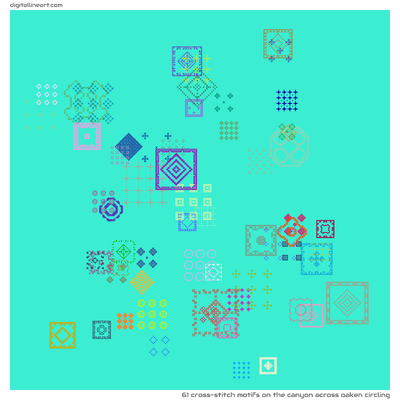 The Canyon across Oaken Circling — 61 cross-stitch motifs