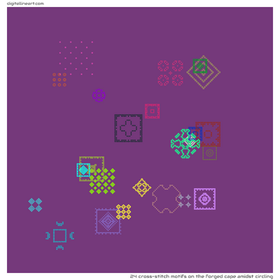 The Forged Cape amidst Circling — 24 cross-stitch motifs