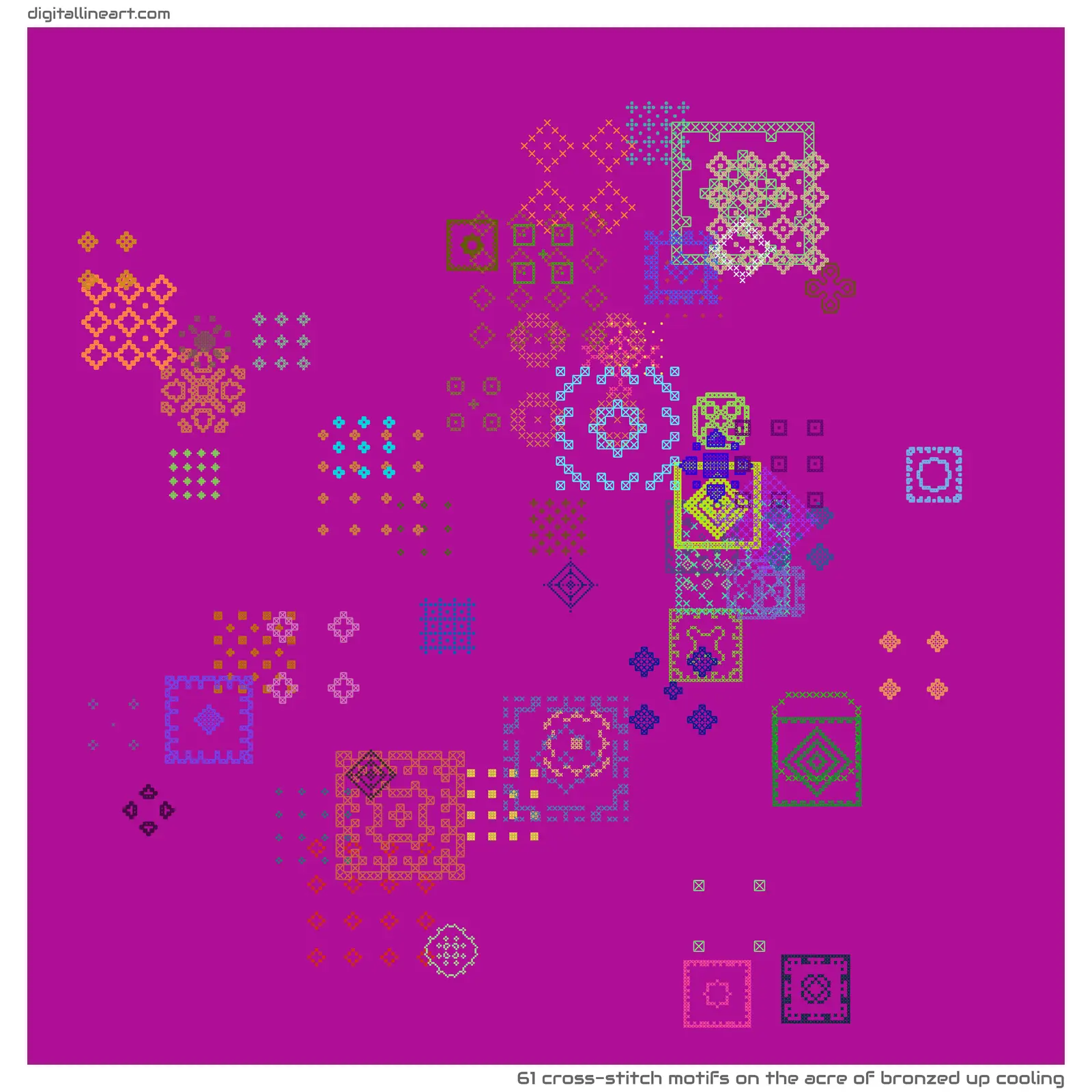 The Acre of Bronzed up Cooling — 61 cross-stitch motifs