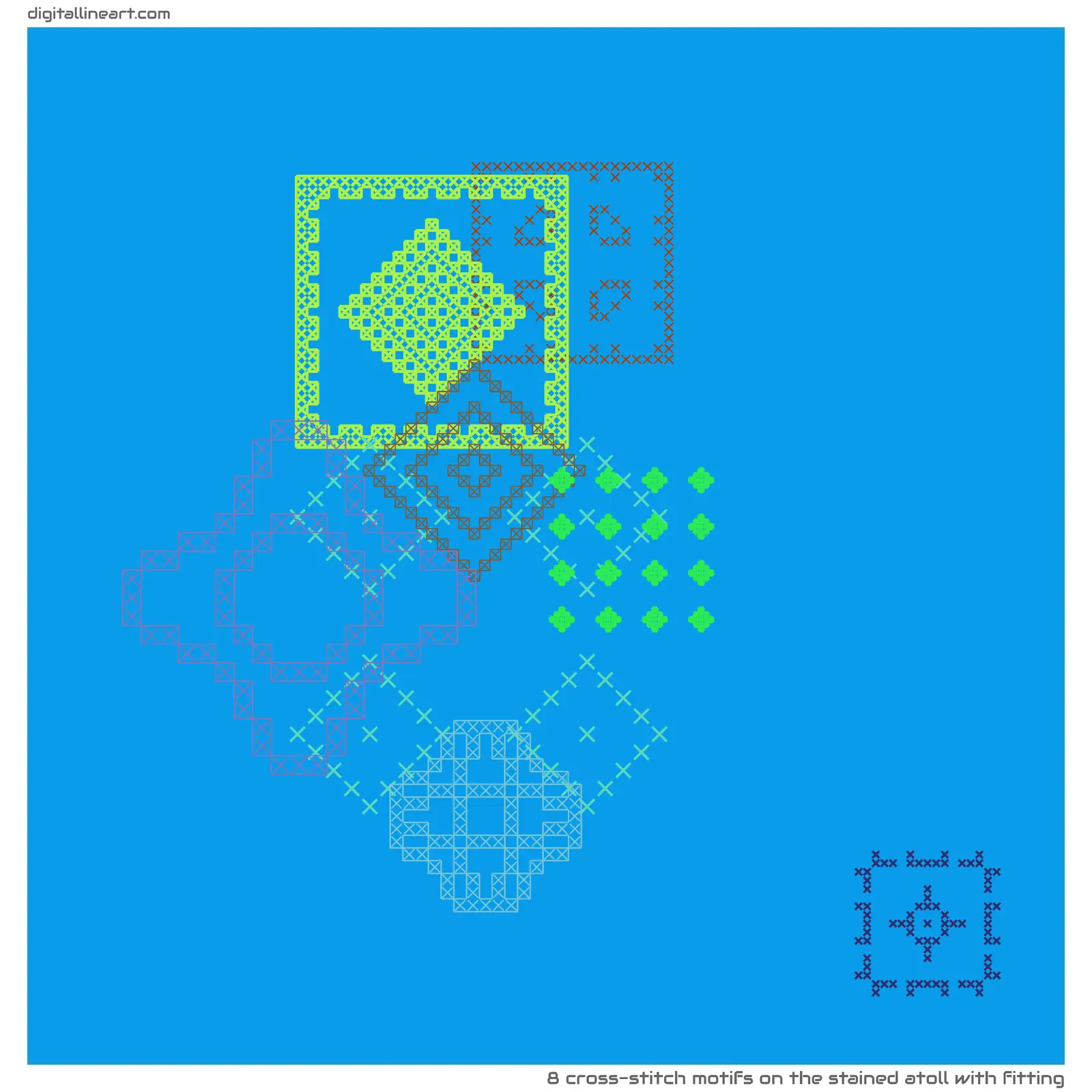 The Stained Atoll with Fitting — 8 cross-stitch motifs