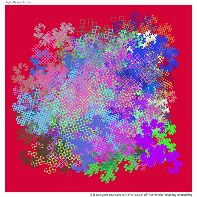 68 Dragon Curves in The Cape of Intrinsic nearby Crossing