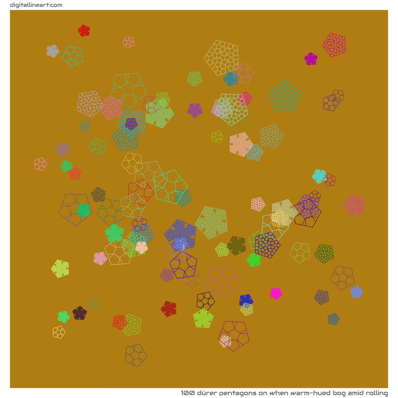 When Warm-hued Bog amid Rolling — 100 Dürer pentagons