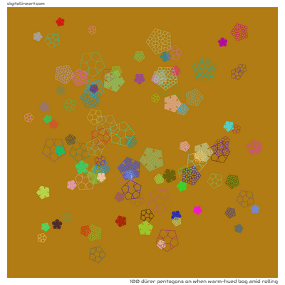 When Warm-hued Bog amid Rolling — 100 Dürer pentagons