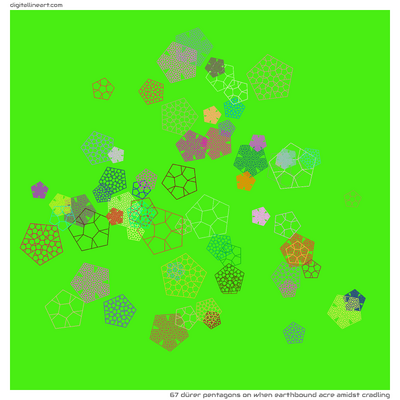 When Earthbound Acre amidst Cradling — 67 Dürer pentagons