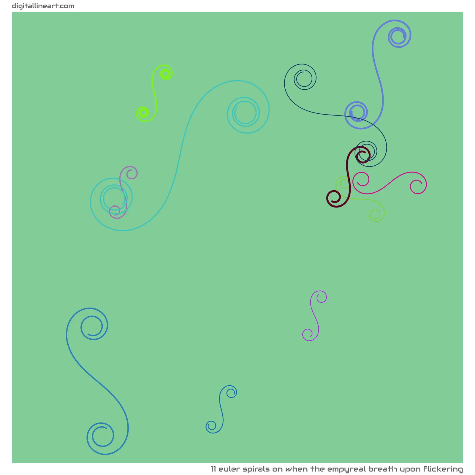When the Empyreal Breath upon Flickering — 11 Euler spirals