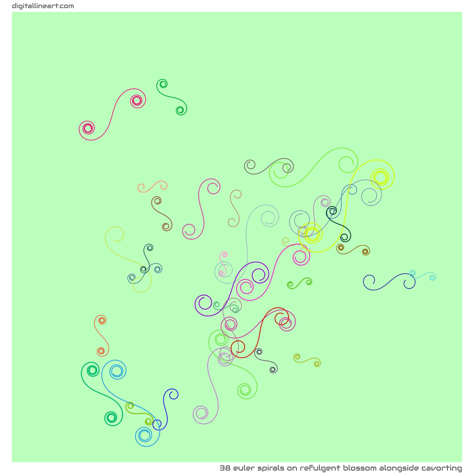 Refulgent Blossom alongside Cavorting — 38 Euler spirals