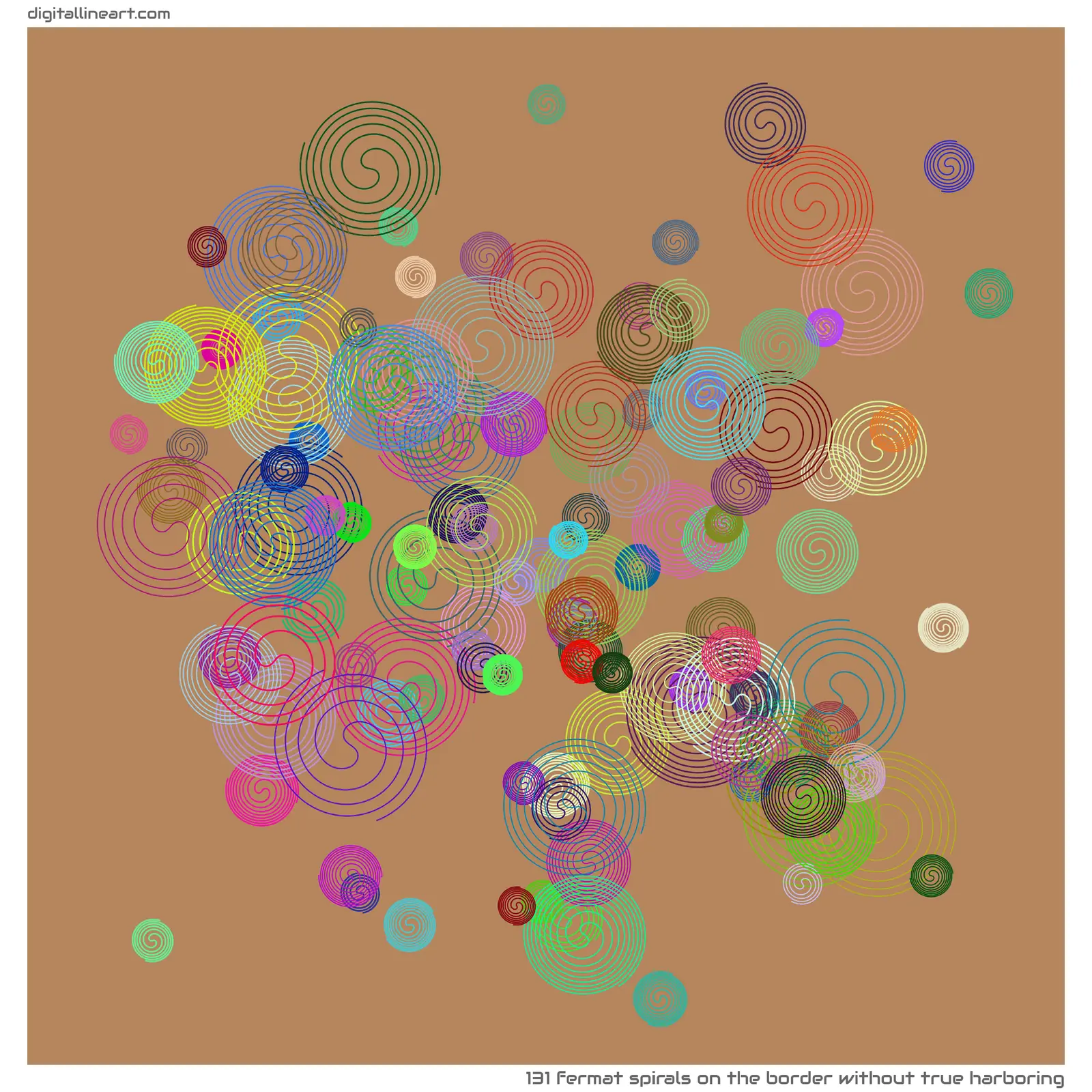 The Border without True Harboring — 131 Fermat spirals