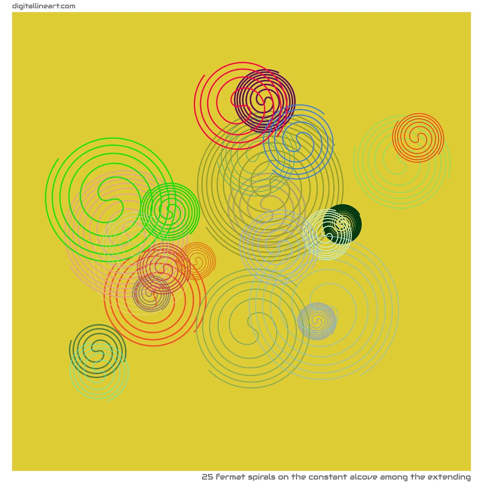 The Constant Alcove among the Extending — 25 Fermat spirals