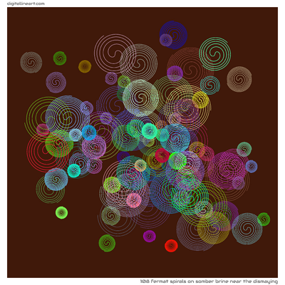 Somber Brine near the Dismaying — 108 Fermat spirals