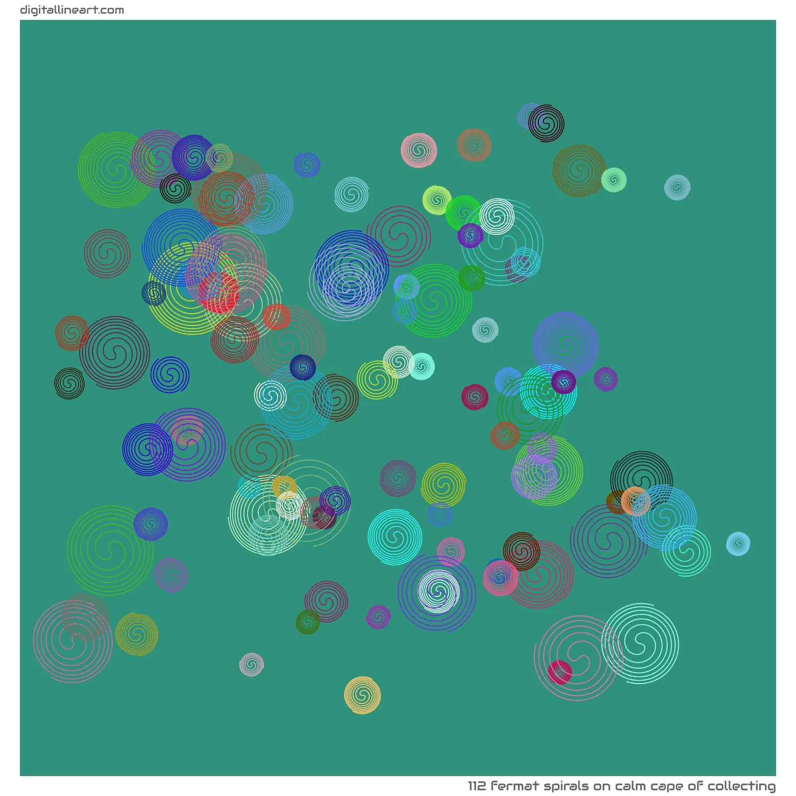 Calm Cape of Collecting — 112 Fermat spirals