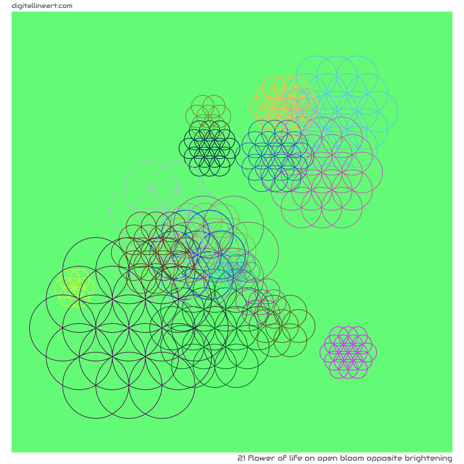 Open Bloom opposite Brightening — Flower of Life, 21 elements
