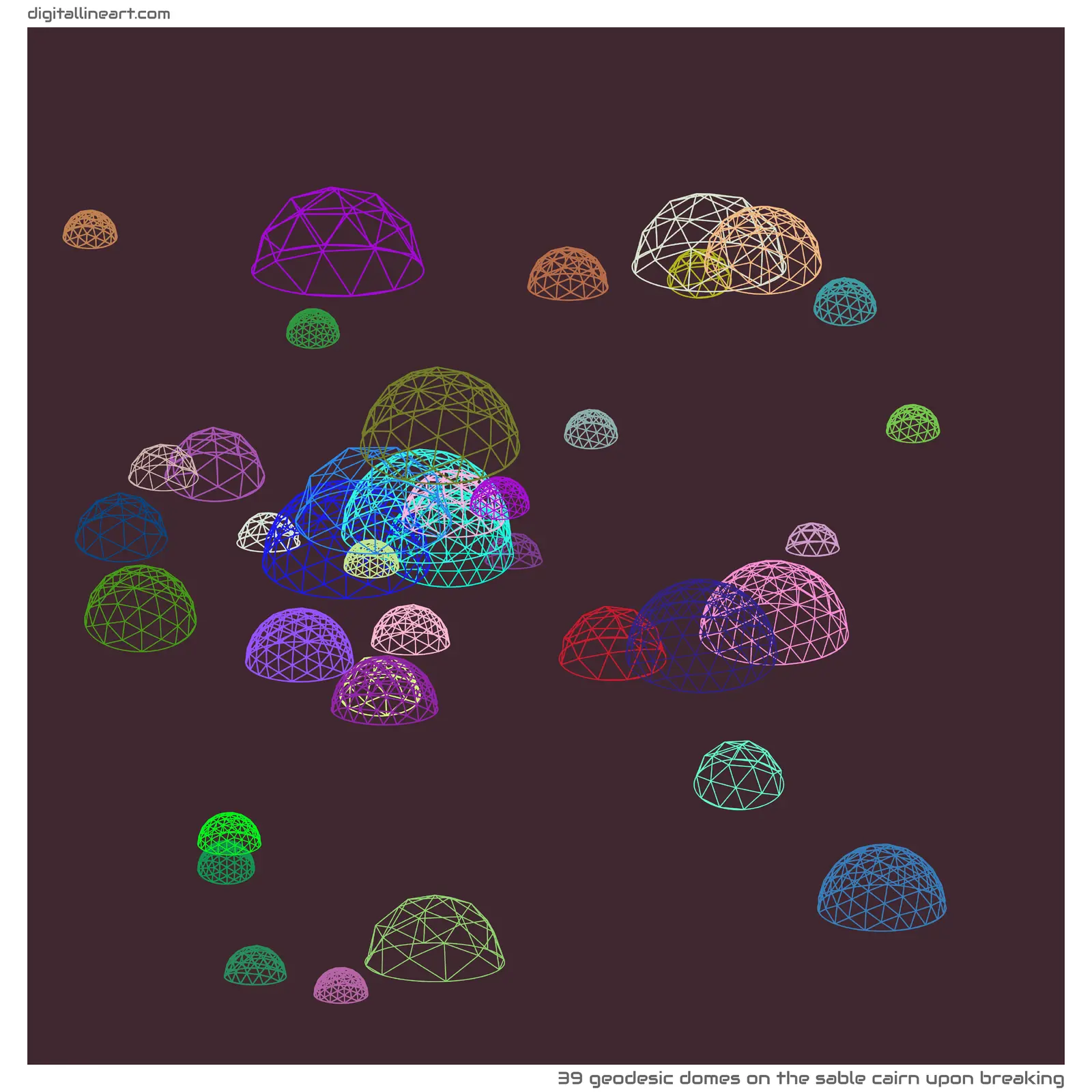 The Sable Cairn upon Breaking — 39 geodesic domes