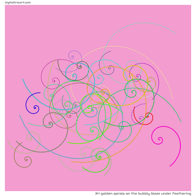 34 Golden Spirals in The Bubbly Blaze under Feathering