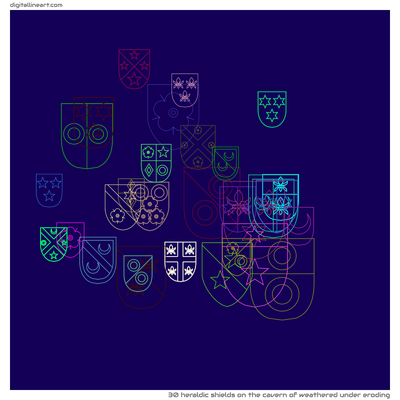 The Cavern of Weathered under Eroding — 30 heraldic shields