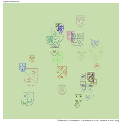 The Beam Around Emanant Waltzing — 29 heraldic shields