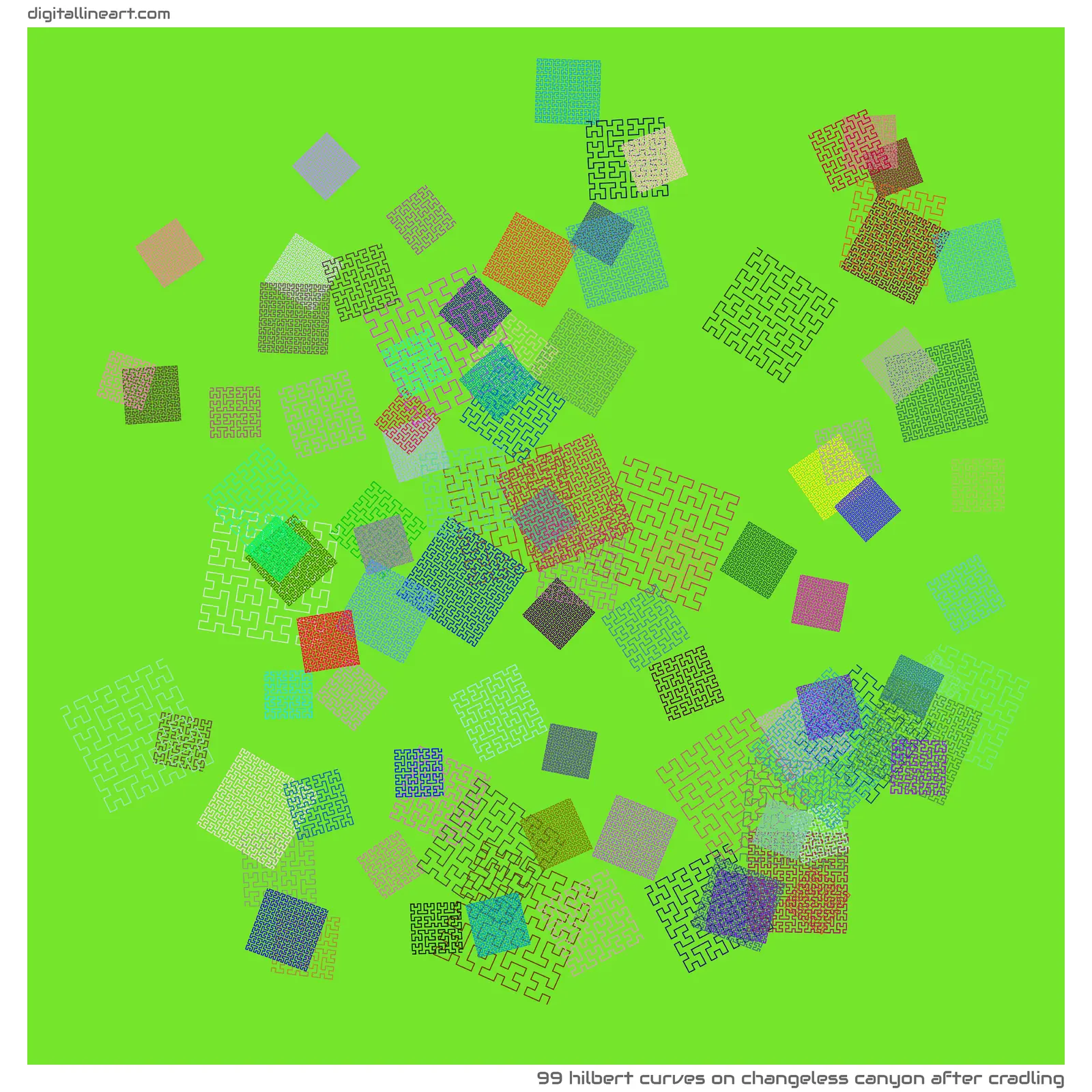 Changeless Canyon after Cradling — 99 Hilbert curves