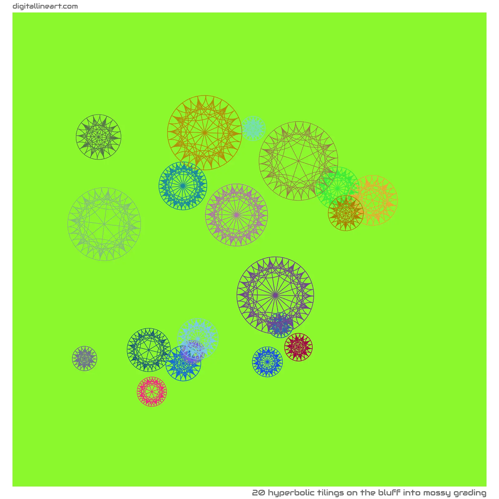 The Bluff into Mossy Grading — 20 hyperbolic tilings