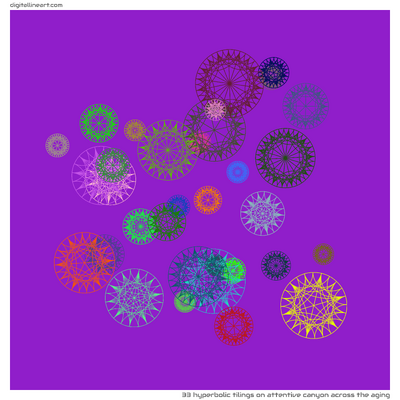 Attentive Canyon across the Aging — 33 hyperbolic tilings