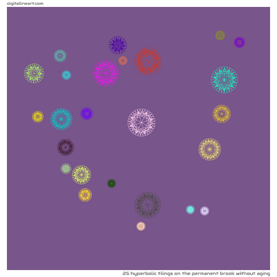The Permanent Brook without Aging — 25 hyperbolic tilings
