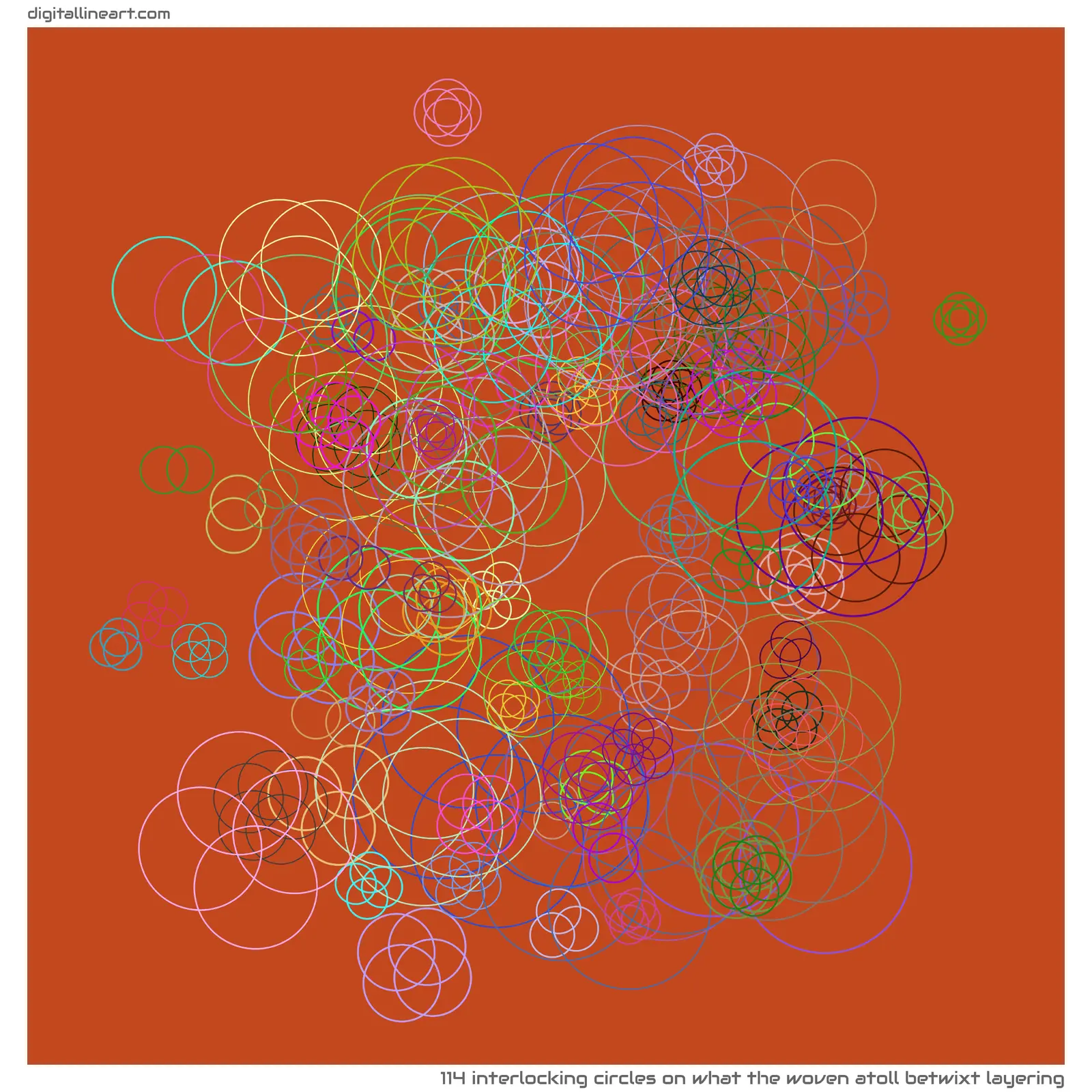What the Woven Atoll betwixt Layering — 114 interlocking circles