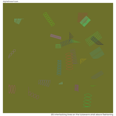 The Lukewarm Atoll above Fashioning — 25 interlocking lines