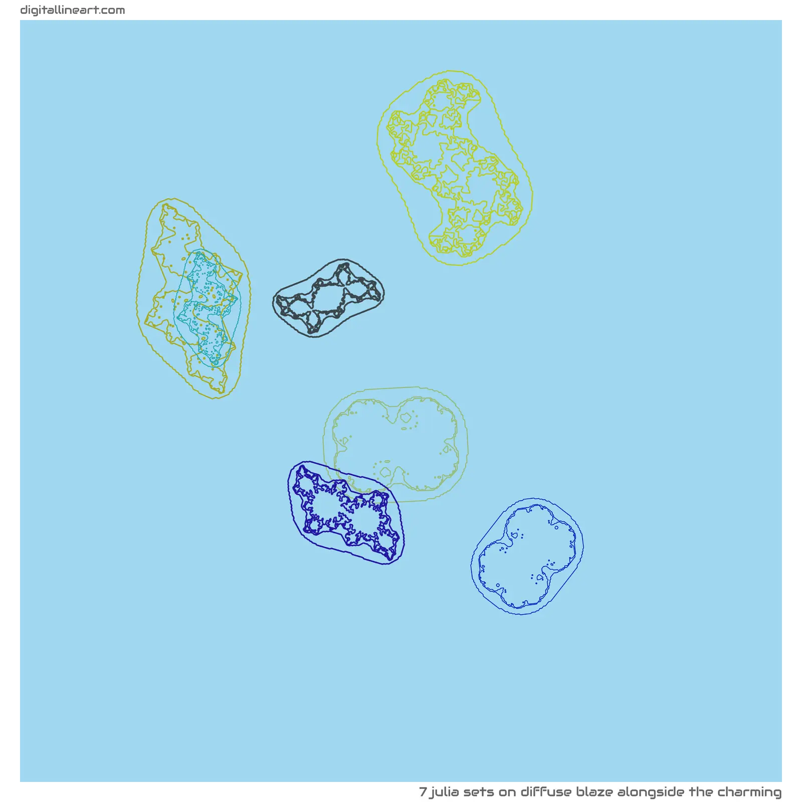 Diffuse Blaze alongside the Charming — 7 Julia sets