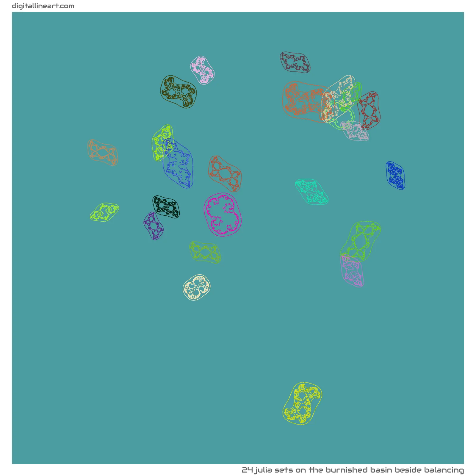 The Burnished Basin beside Balancing — 24 Julia sets