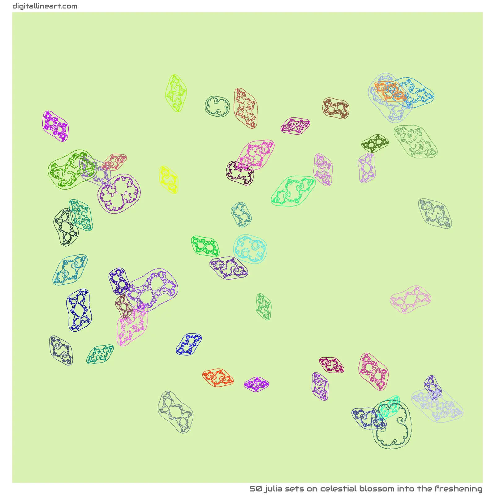 Celestial Blossom into the Freshening — 50 Julia sets