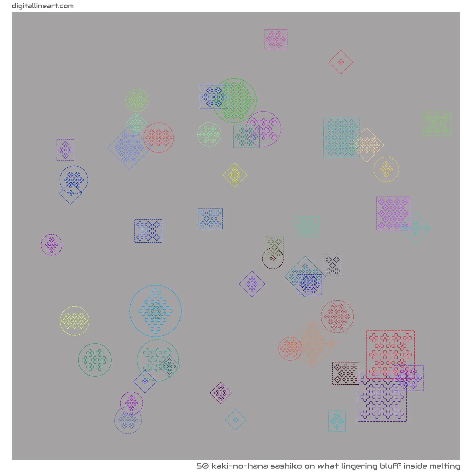 What Lingering Bluff Inside Melting — Kaki-no-hana Sashiko, 50 elements