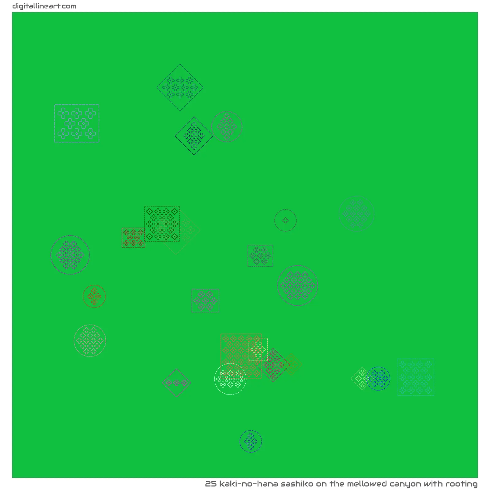 The Mellowed Canyon with Rooting — Kaki-no-hana Sashiko, 25 elements