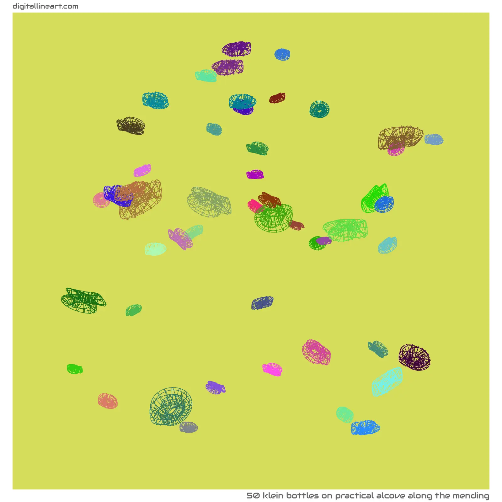 Practical Alcove along the Mending — 50 Klein bottles