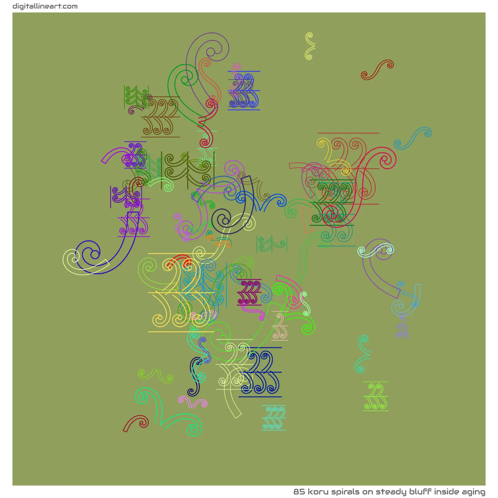 Steady Bluff Inside Aging — 85 koru spirals