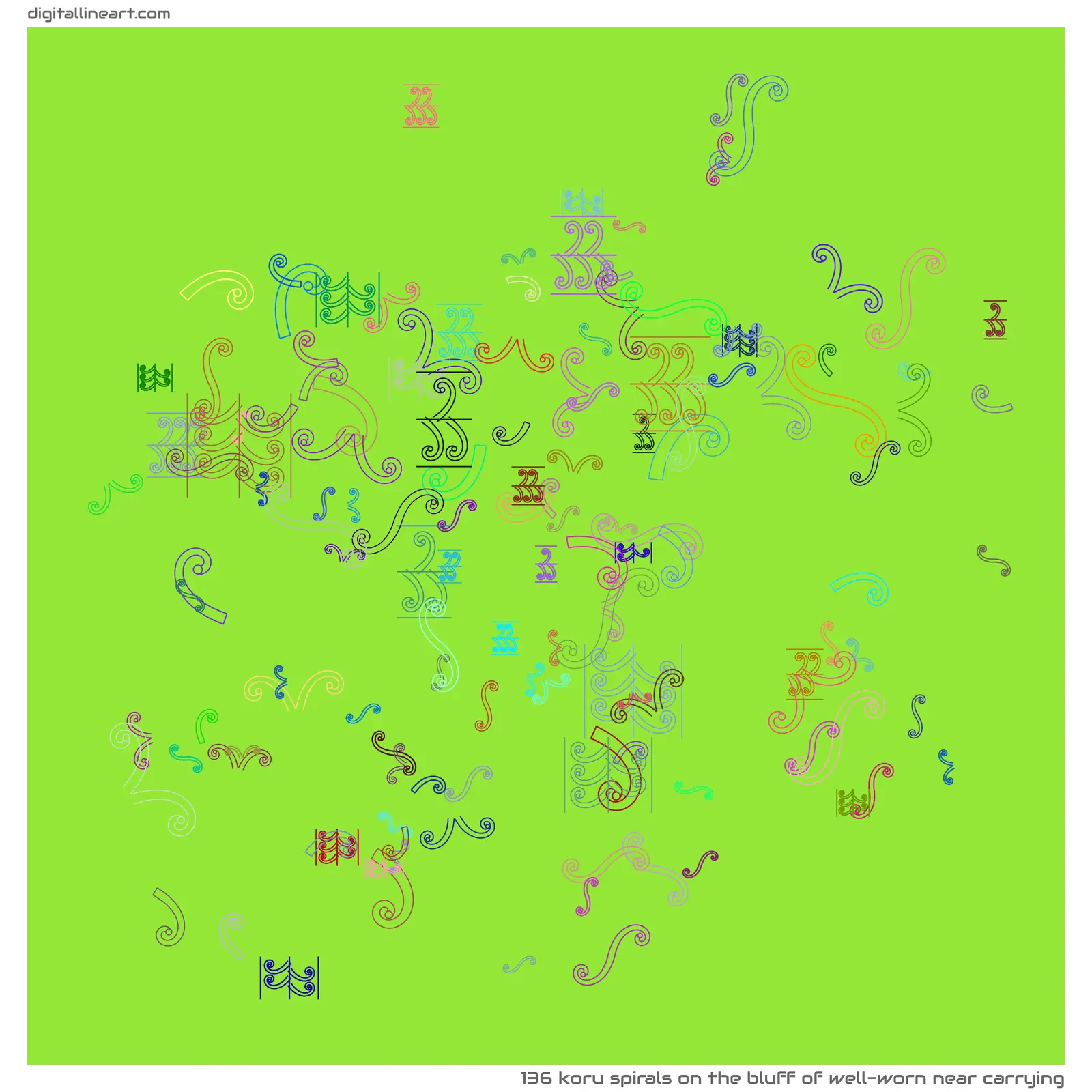 The Bluff of Well-worn near Carrying — 136 koru spirals