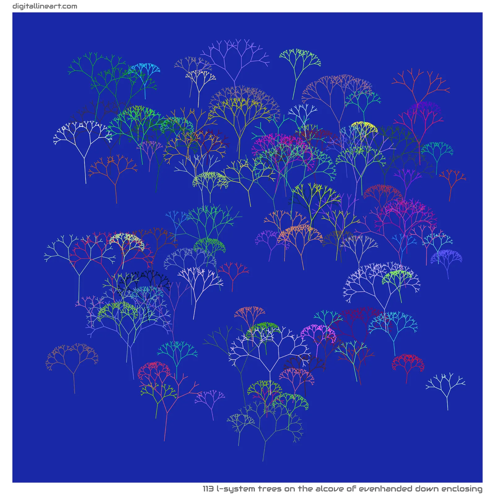 The Alcove of Evenhanded down Enclosing — 113 L-System trees