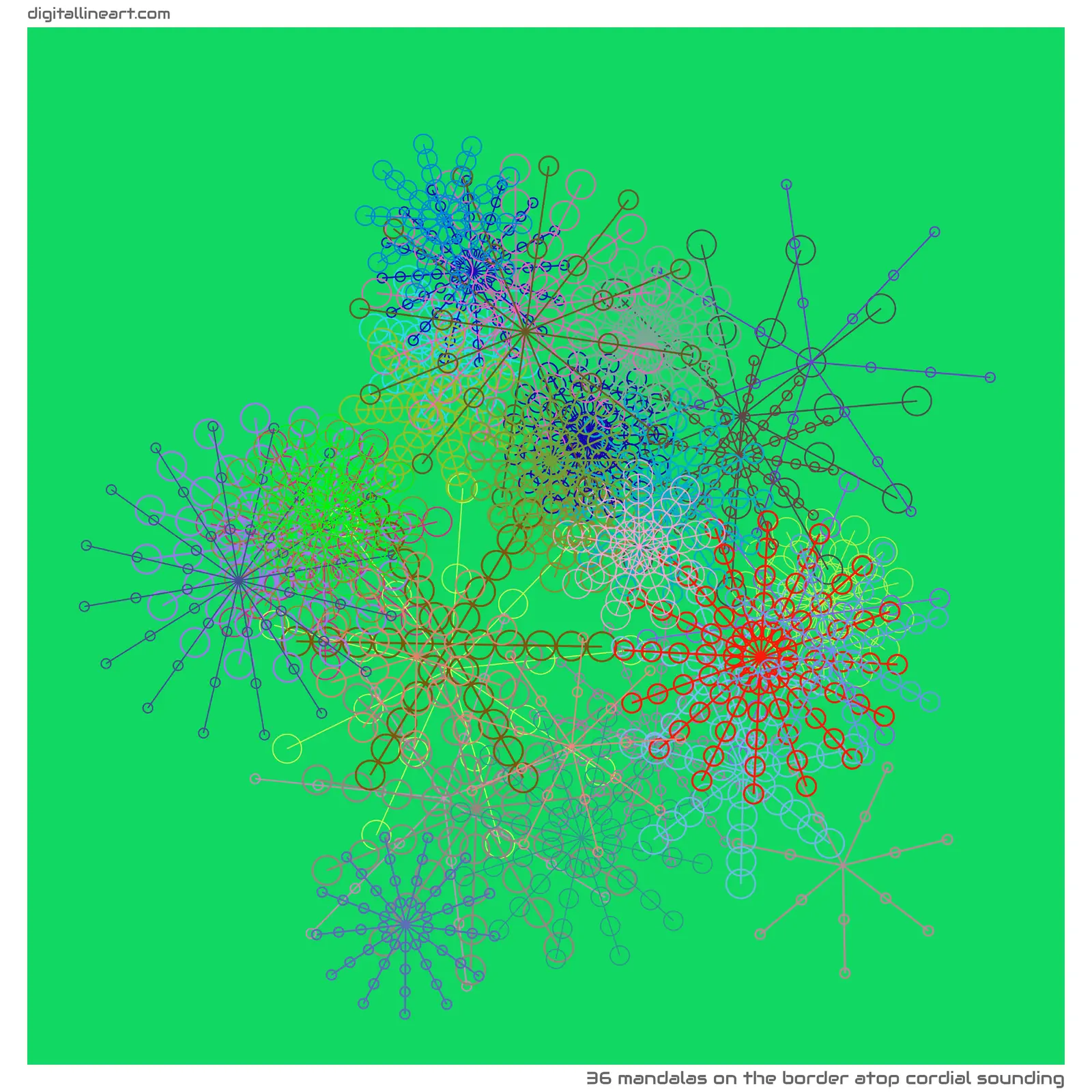 The Border atop Cordial Sounding — 36 mandalas