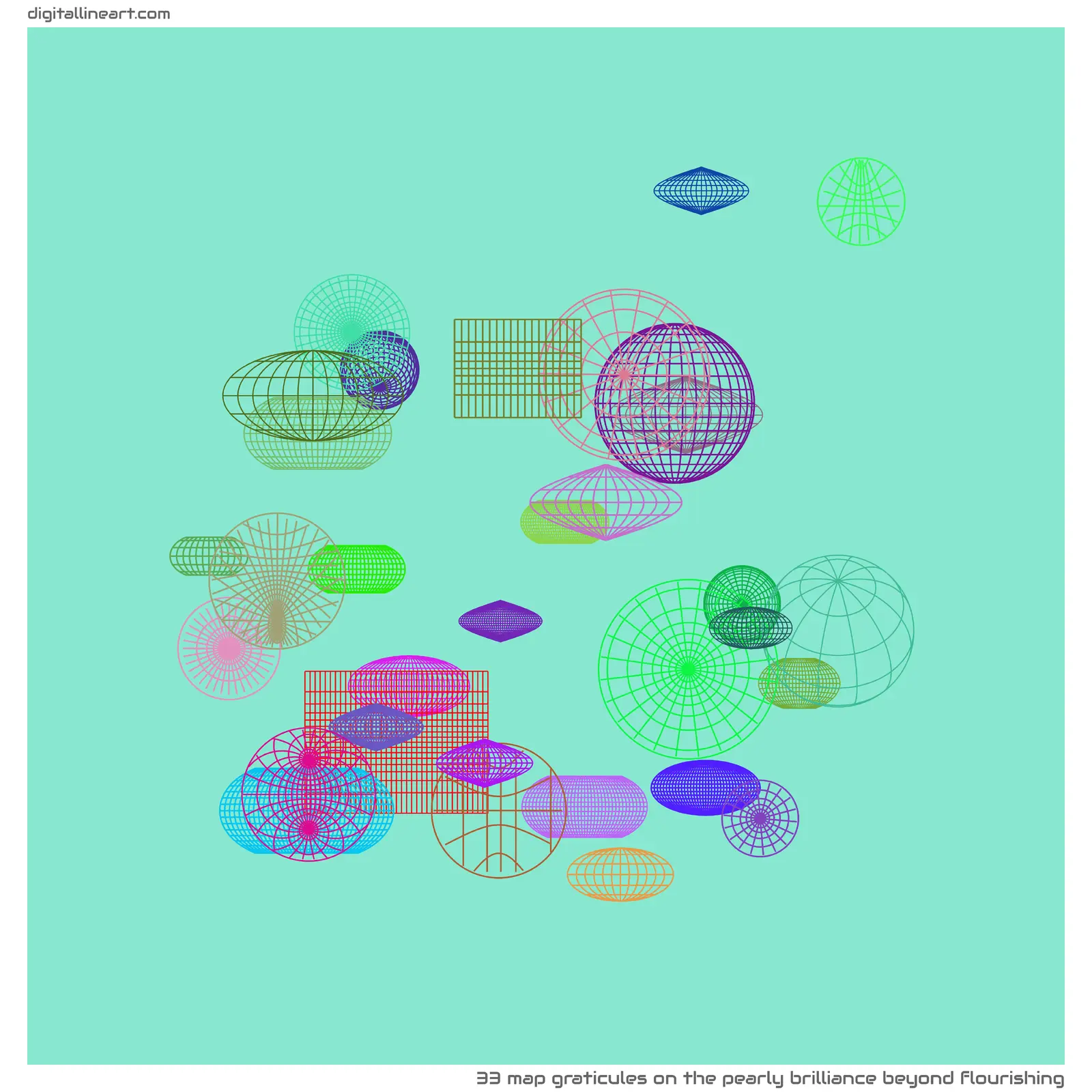 The Pearly Brilliance beyond Flourishing — 33 map graticules