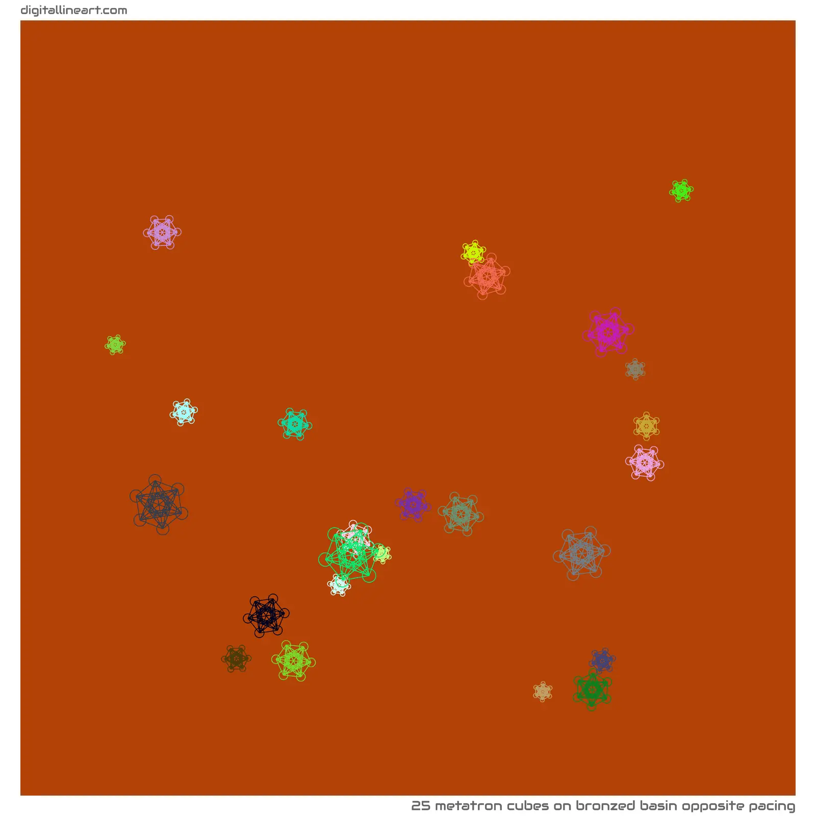 Bronzed Basin opposite Pacing — 25 Metatron cubes