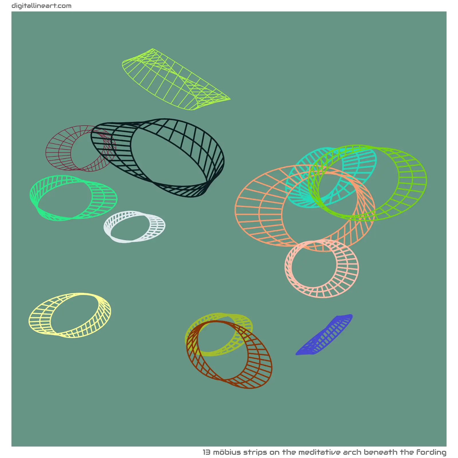 The Meditative Arch beneath the Fording — 13 Möbius strips