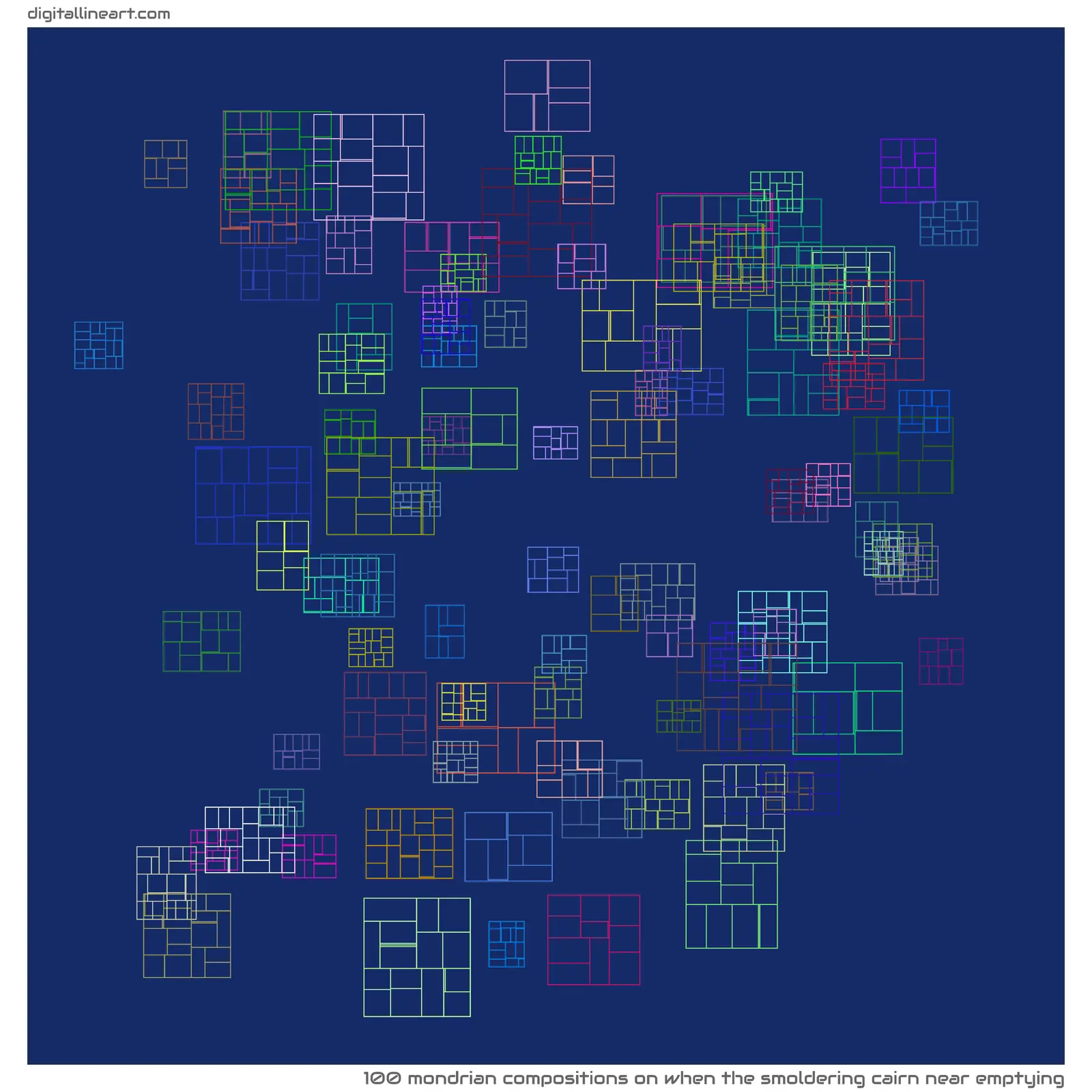 When the Smoldering Cairn near Emptying — 100 Mondrian compositions