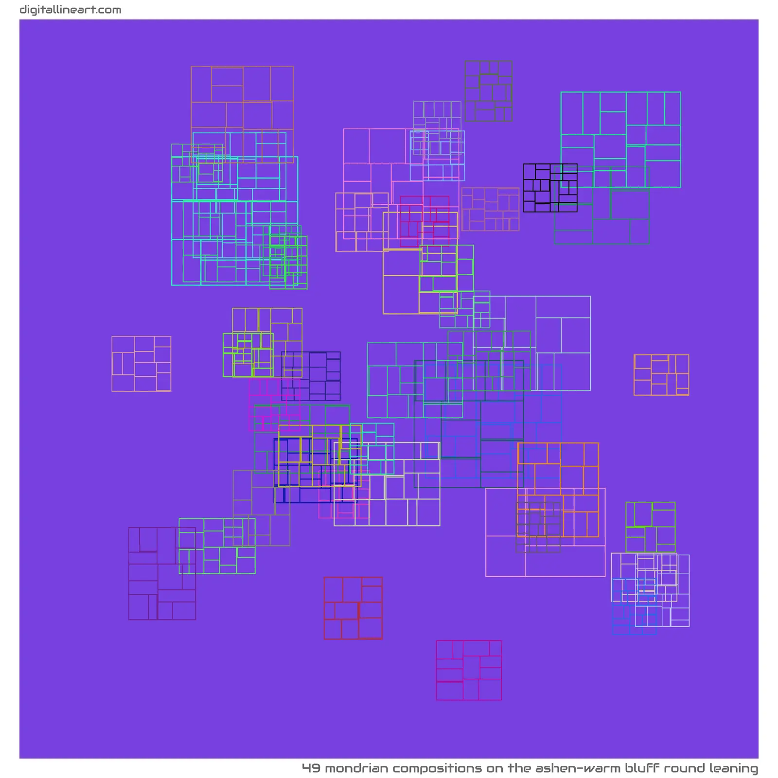 The Ashen-warm Bluff round Leaning — 49 Mondrian compositions