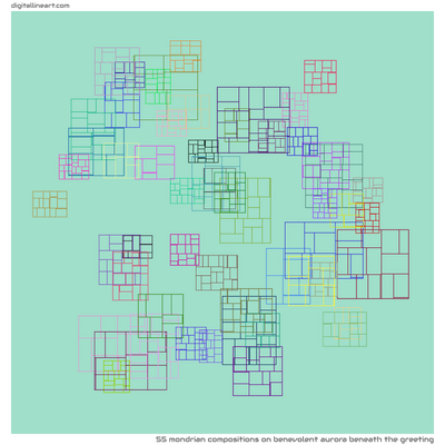 Benevolent Aurora beneath the Greeting — 55 Mondrian compositions