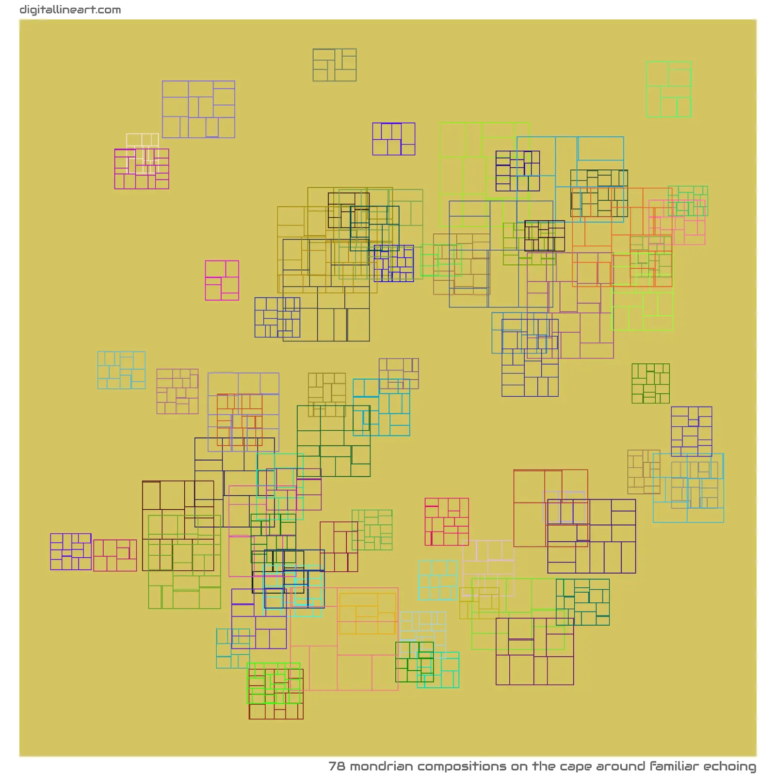 The Cape Around Familiar Echoing — 78 Mondrian compositions