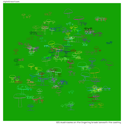The Lingering Brook beneath the Casting — 125 mushrooms