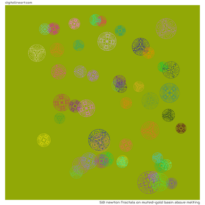 Muted-gold Basin above Melting — 50 newton fractals
