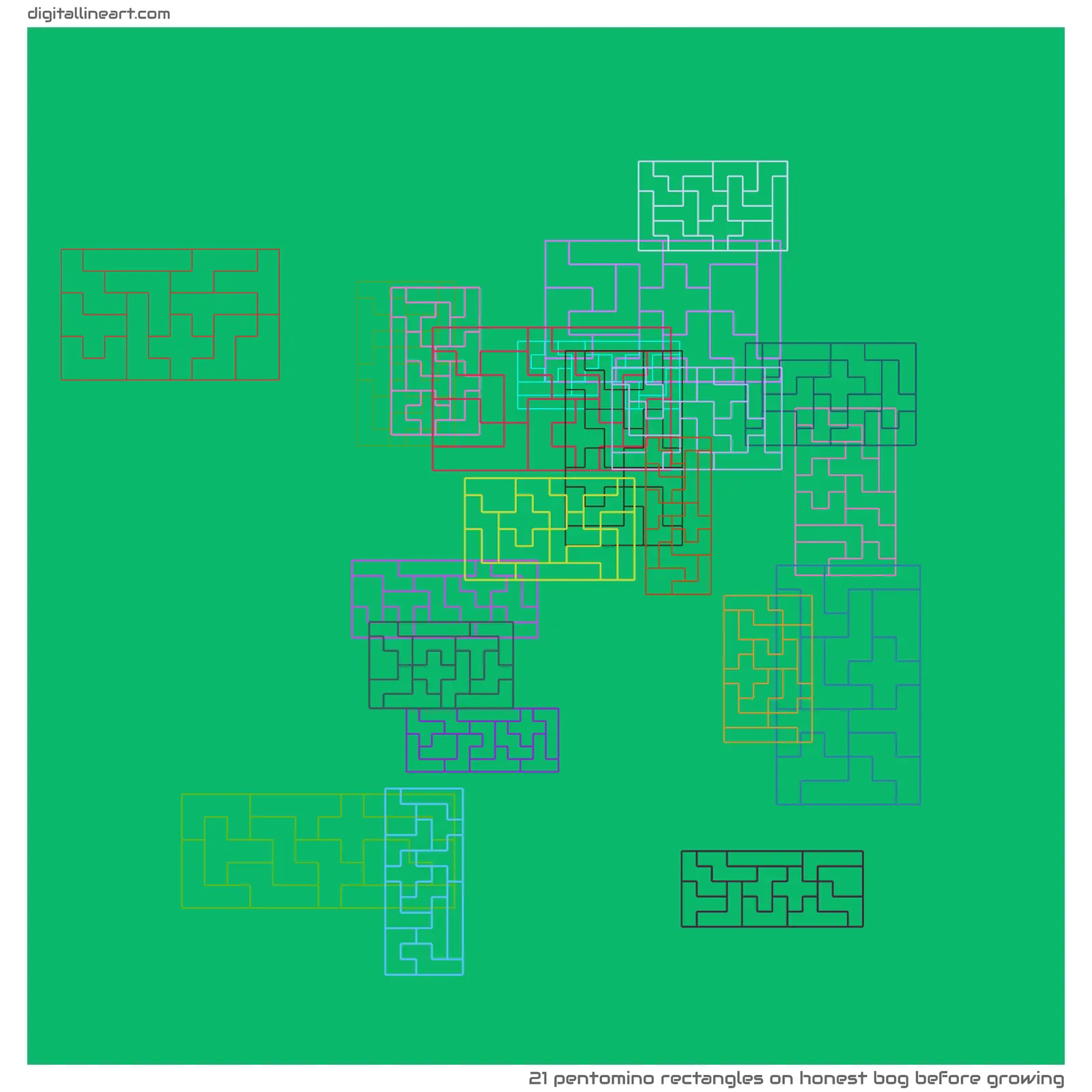 Honest Bog before Growing — 21 pentomino rectangles