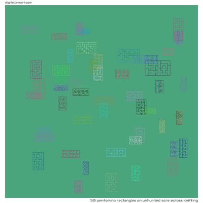Unhurried Acre across Knitting — 50 pentomino rectangles