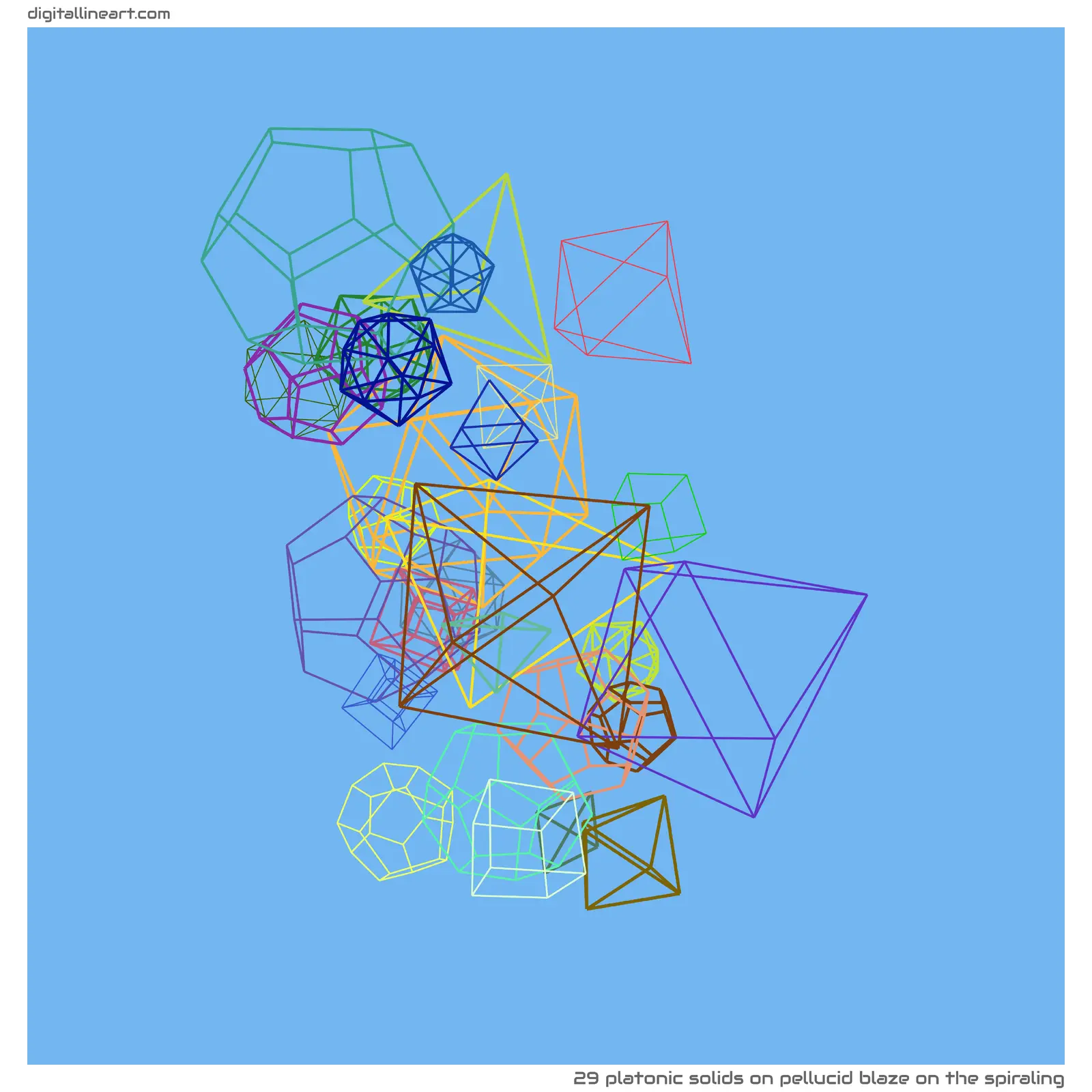 Pellucid Blaze on the Spiraling — 29 Platonic solids