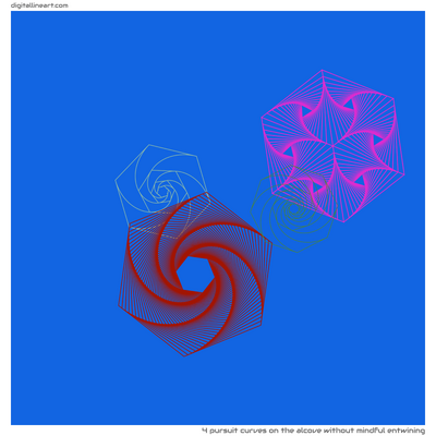 The Alcove without Mindful Entwining — 4 pursuit curves