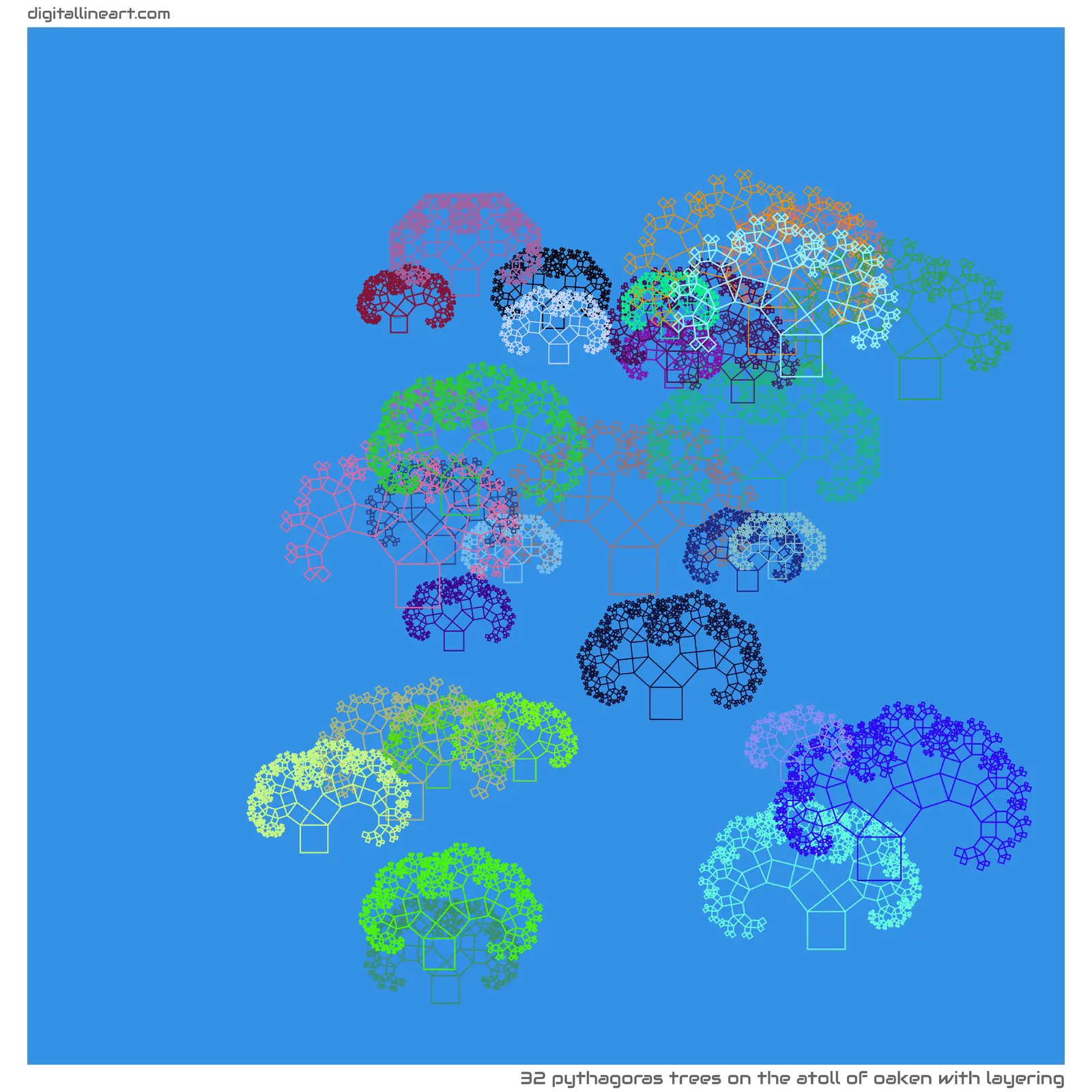 The Atoll of Oaken with Layering — 32 Pythagoras trees