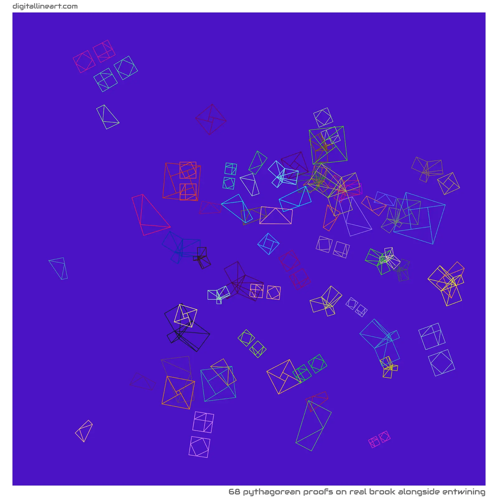 Real Brook alongside Entwining — 68 pythagorean proofs